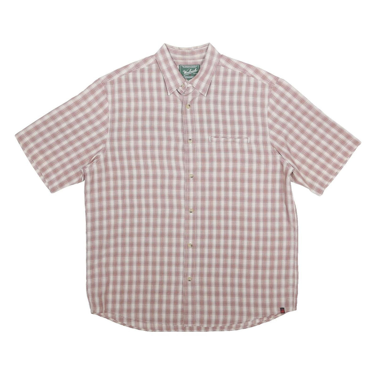 WOOLRICH Mens Red & White Check Shirt L Lightweight Summer Button Up