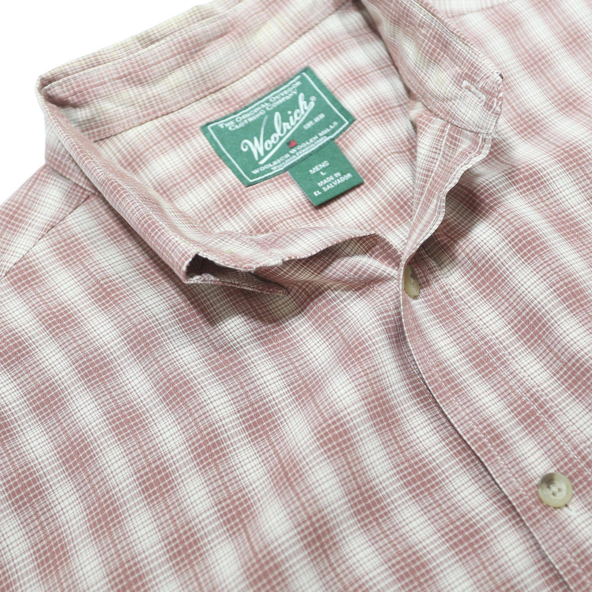 WOOLRICH Mens Red & White Check Shirt L Lightweight Summer Button Up