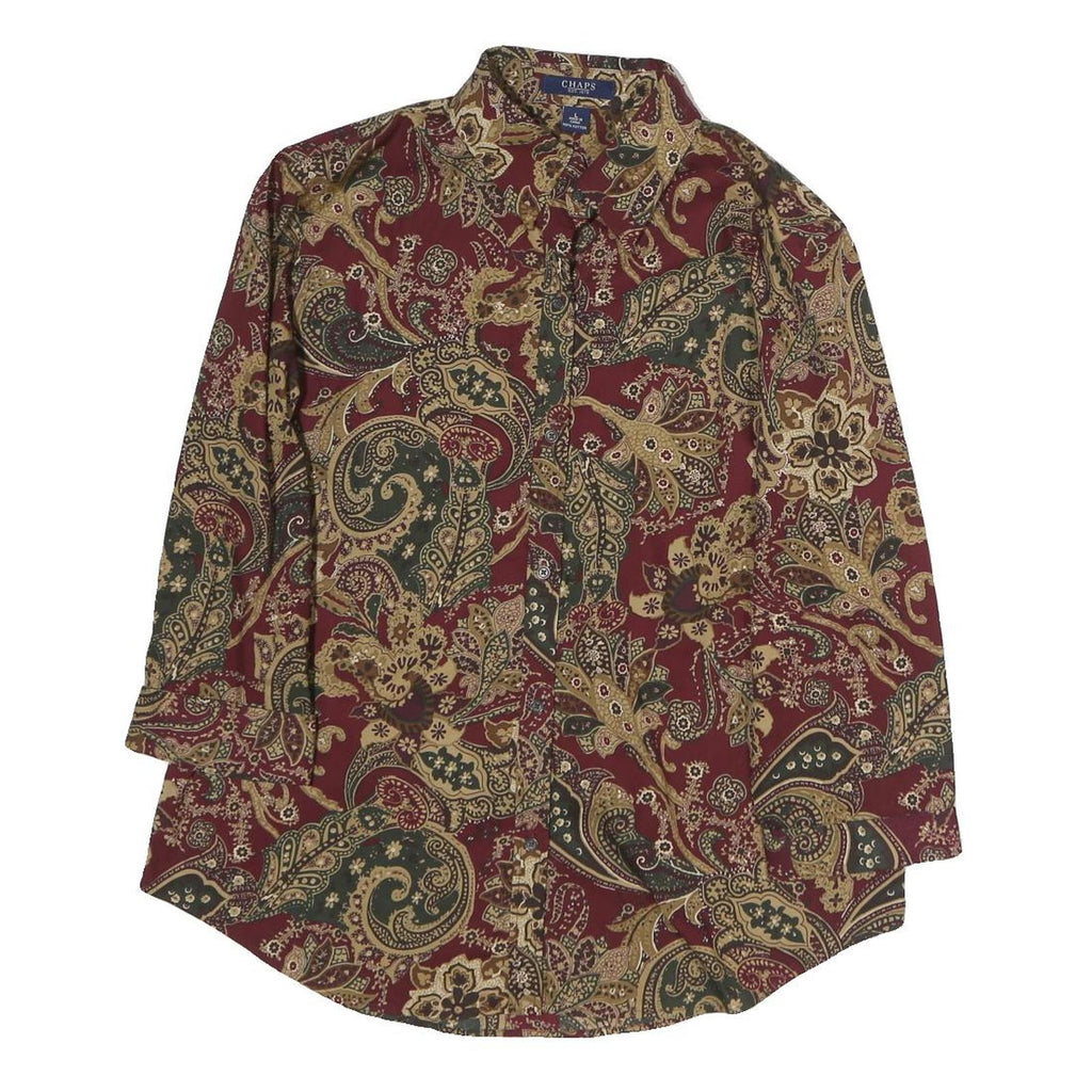 CHAPS Womens Maroon & Olive Paisley Cotton Shirt L Button Front Long Sleeve