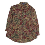CHAPS Womens Maroon & Olive Paisley Cotton Shirt L Button Front Long Sleeve