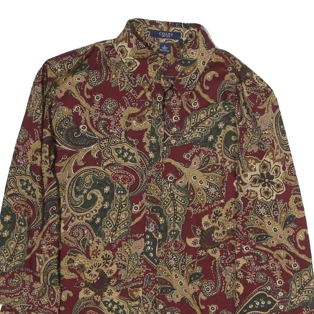 CHAPS Womens Maroon & Olive Paisley Cotton Shirt L Button Front Long Sleeve