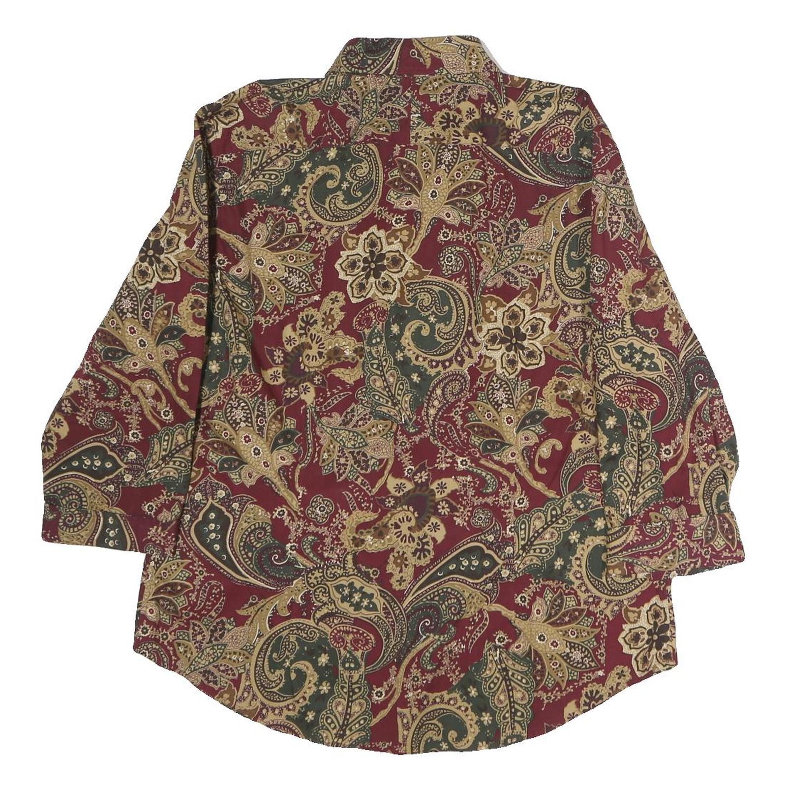 CHAPS Womens Maroon & Olive Paisley Cotton Shirt L Button Front Long Sleeve