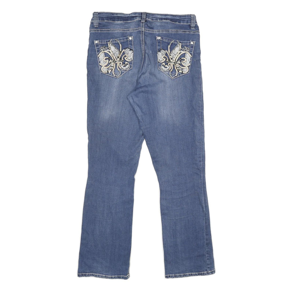 REBEL SOUL Womens Jeans Blue Relaxed Straight Denim Medium W32 L32 Embroidered