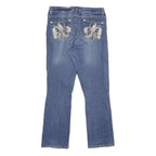 REBEL SOUL Womens Jeans Blue Relaxed Straight Denim Medium W32 L32 Embroidered