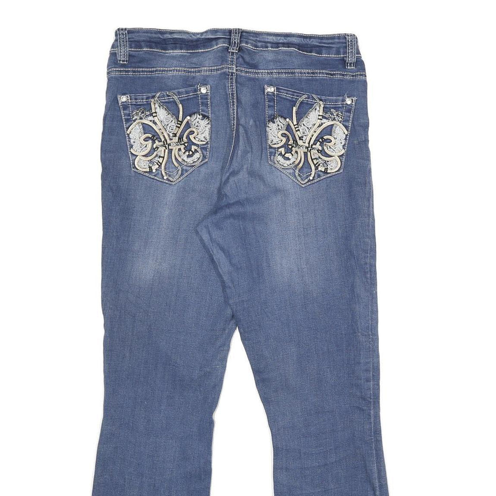 REBEL SOUL Womens Jeans Blue Relaxed Straight Denim Medium W32 L32 Embroidered