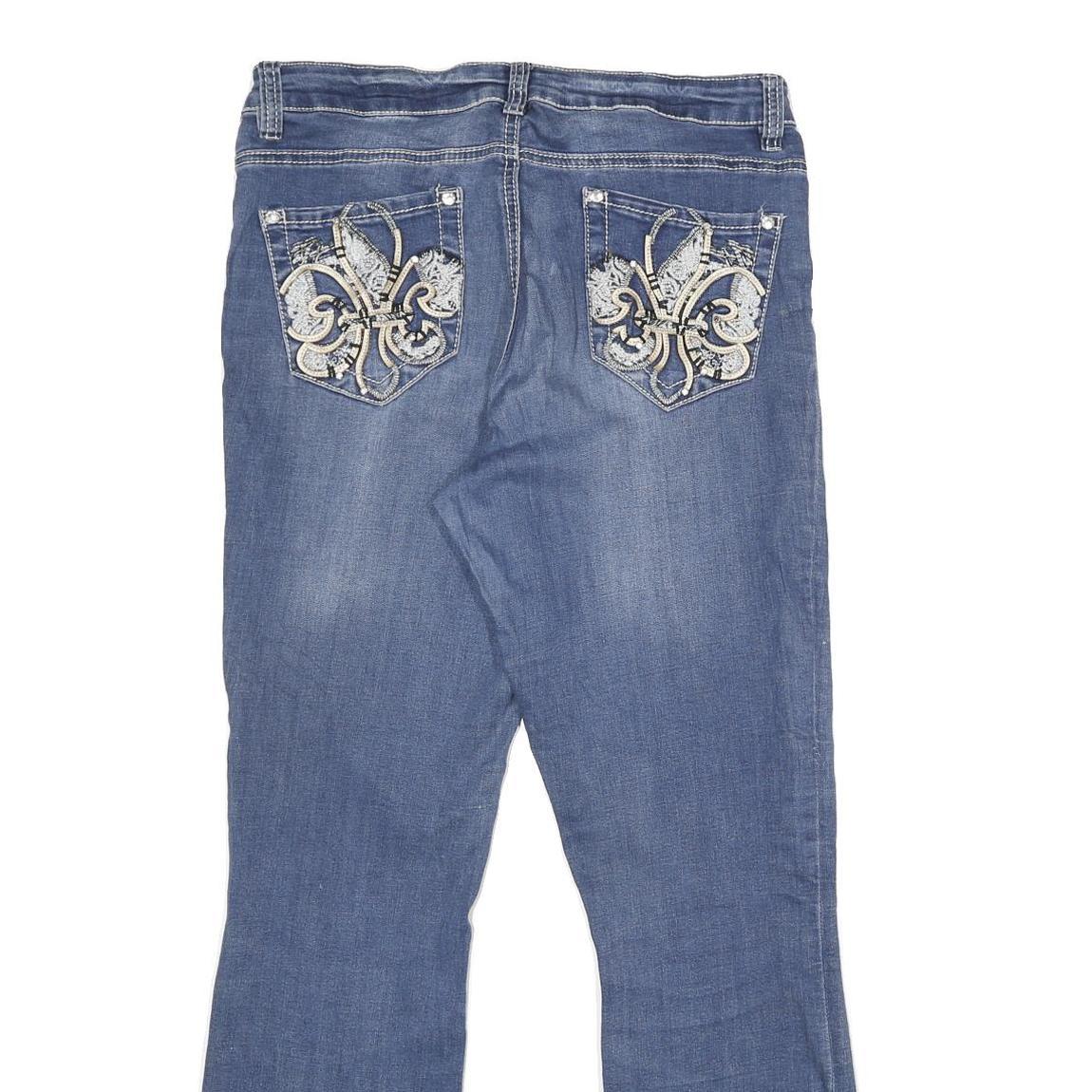 REBEL SOUL Womens Jeans Blue Relaxed Straight Denim Medium W32 L32 Embroidered