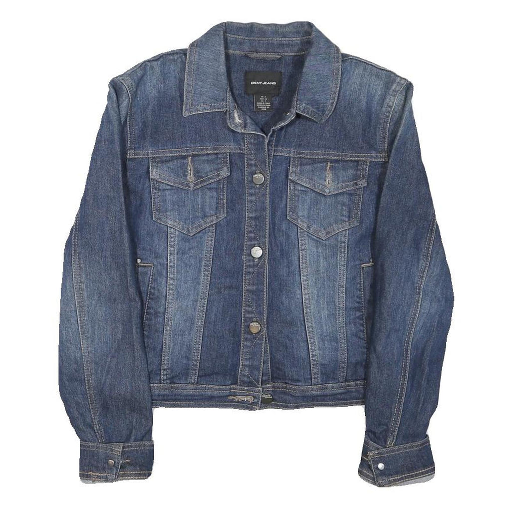 DKNY Womens Blue Denim Jacket S Cotton Blend Button Closure Classic Casual