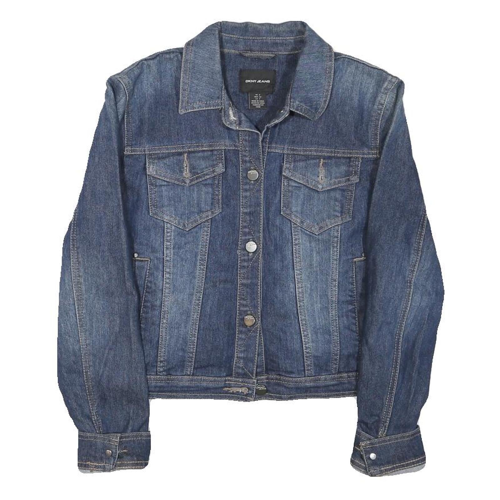 DKNY Womens Blue Denim Jacket S Cotton Blend Button Closure Classic Casual