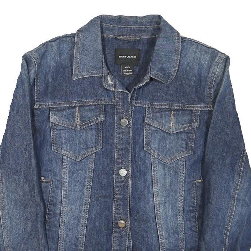 DKNY Womens Blue Denim Jacket S Cotton Blend Button Closure Classic Casual