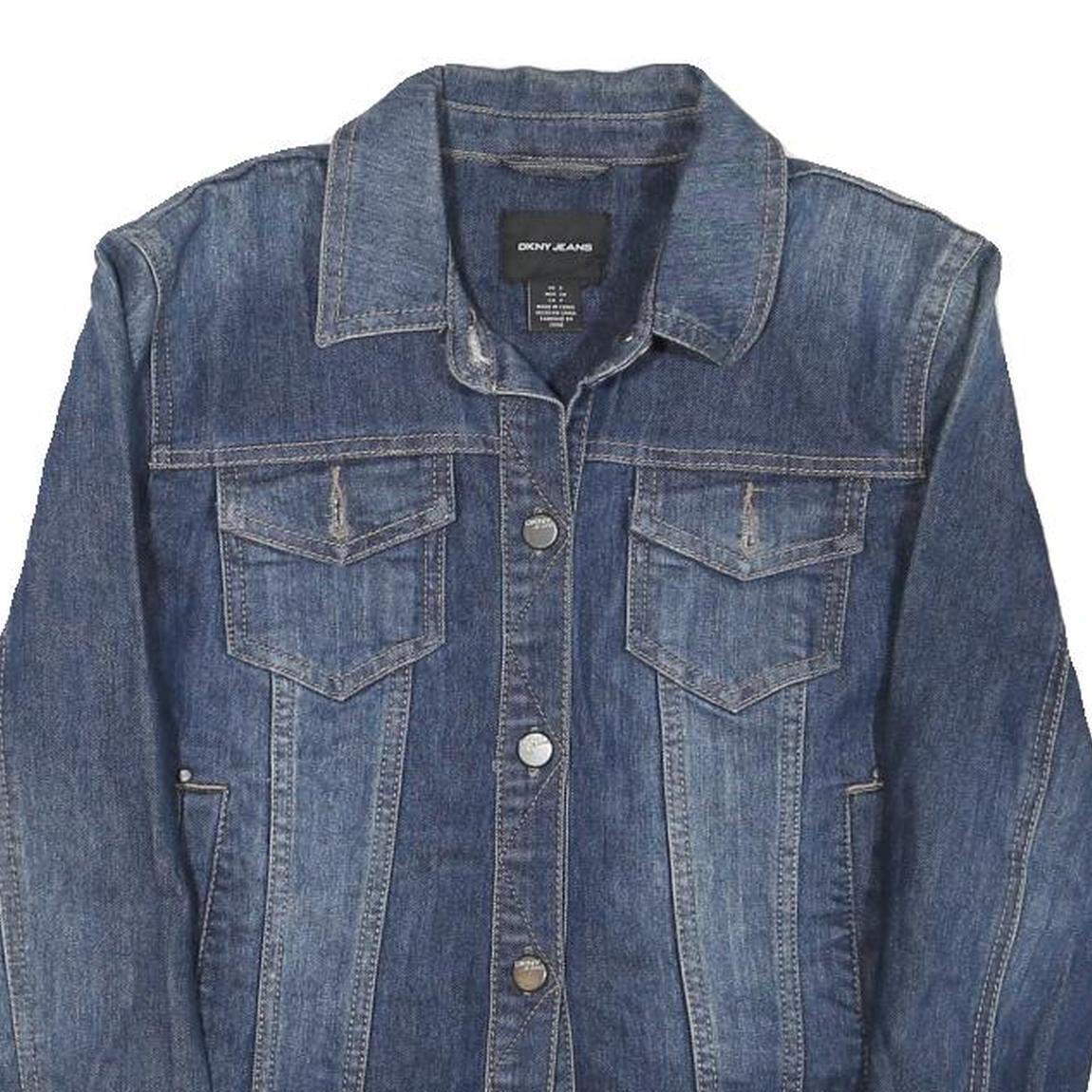 DKNY Womens Blue Denim Jacket S Cotton Blend Button Closure Classic Casual