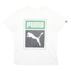 PUMA Mens White & Green Graphic T-Shirt XL Short Sleeve Crew Neck Printed Logo