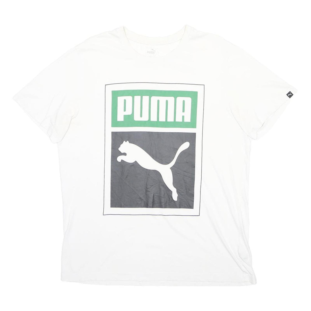PUMA Mens White & Green Graphic T-Shirt XL Short Sleeve Crew Neck Printed Logo
