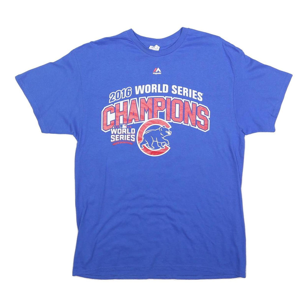 DELTA Mens Blue 2016 World Series Champions Graphic T-Shirt L Crew Neck Short