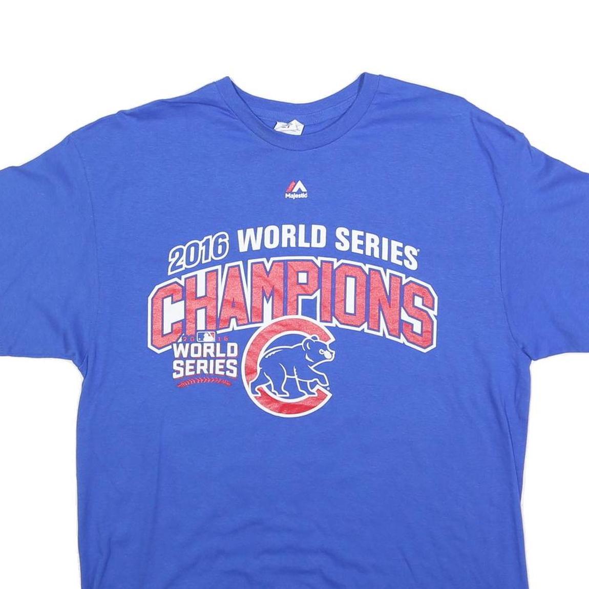 DELTA Mens Blue 2016 World Series Champions Graphic T-Shirt L Crew Neck Short