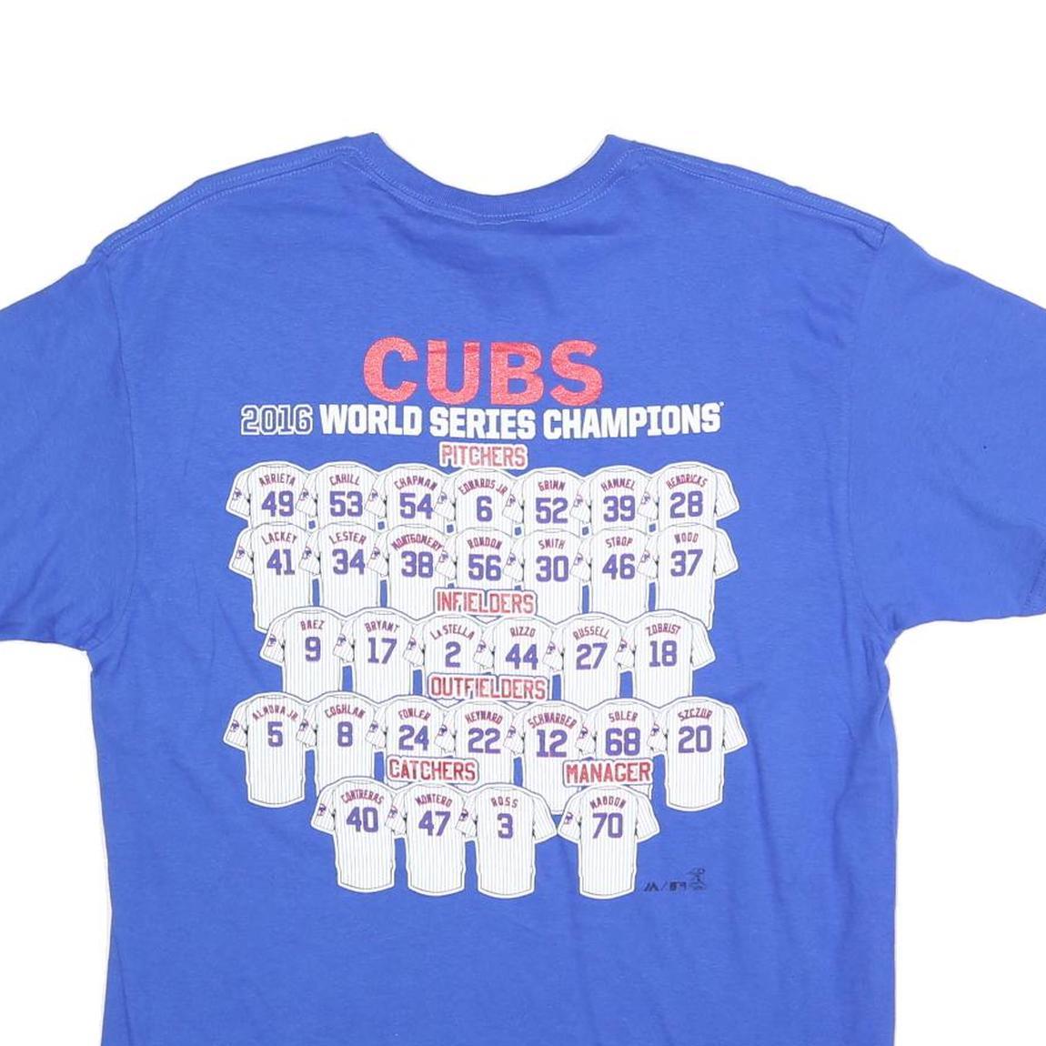 DELTA Mens Blue 2016 World Series Champions Graphic T-Shirt L Crew Neck Short