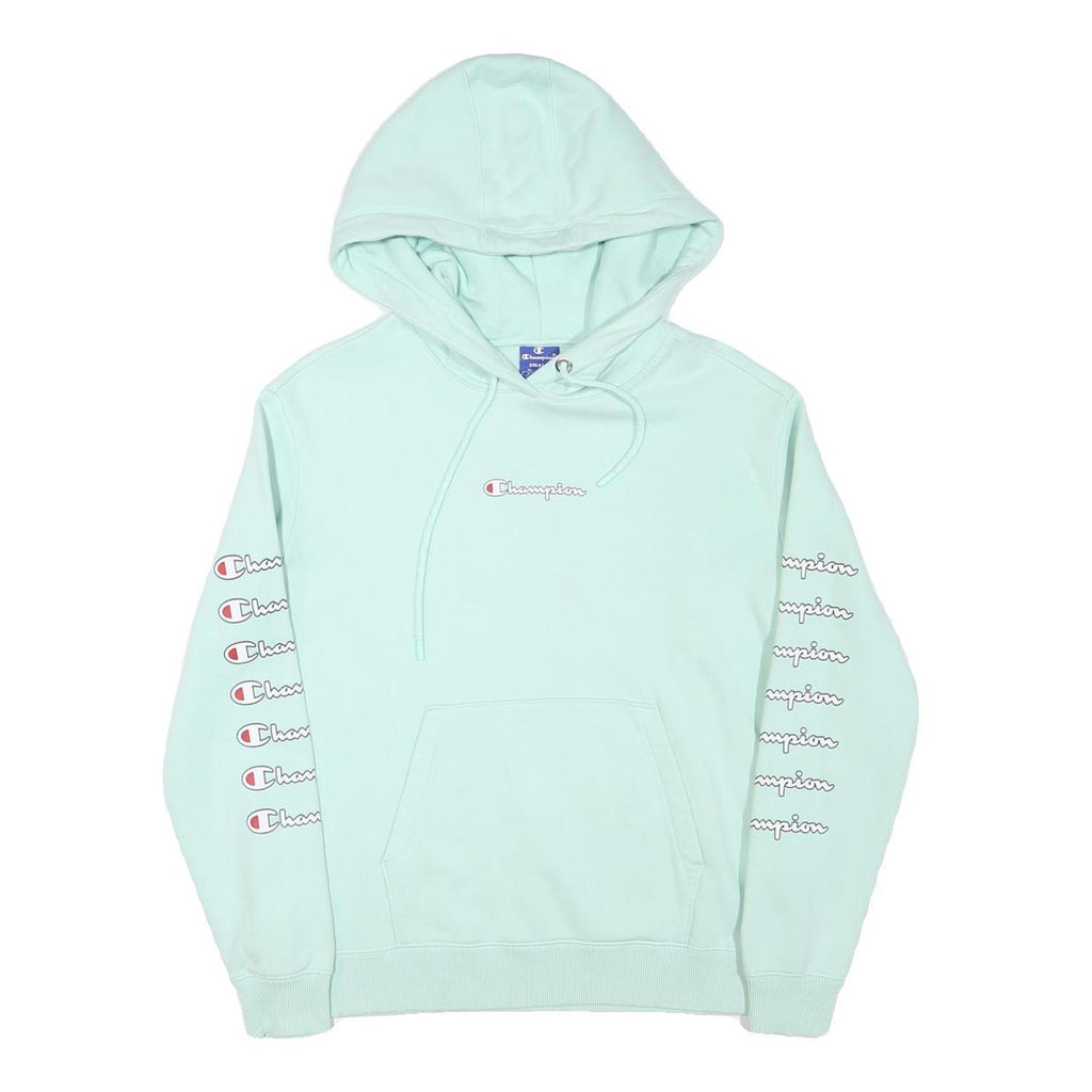 CHAMPION Mens Mint Green Hoodie S Double Sleeve Logo Graphic Pullover Cotton