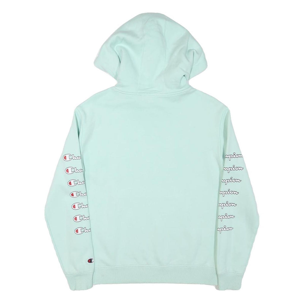 CHAMPION Mens Mint Green Hoodie S Double Sleeve Logo Graphic Pullover Cotton