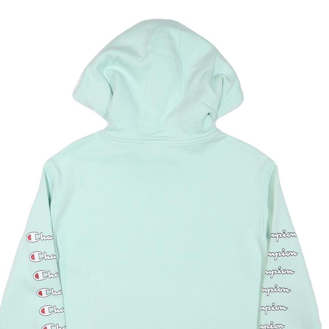 CHAMPION Mens Mint Green Hoodie S Double Sleeve Logo Graphic Pullover Cotton