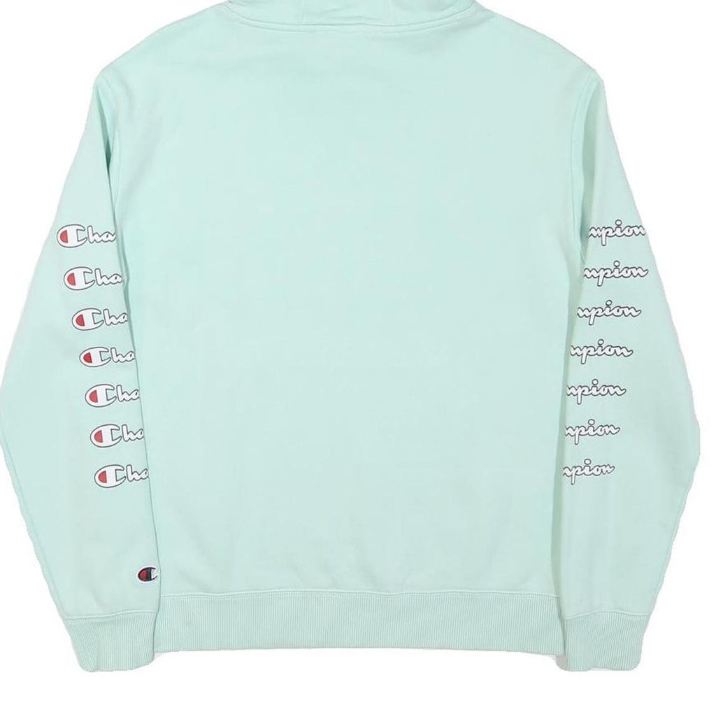 CHAMPION Mens Mint Green Hoodie S Double Sleeve Logo Graphic Pullover Cotton