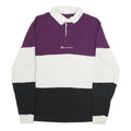 CHAMPION Mens Purple & White & Black Long Sleeve Colourblock M Cotton Polo Shirt