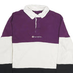 CHAMPION Mens Purple & White & Black Long Sleeve Colourblock M Cotton Polo Shirt