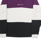 CHAMPION Mens Purple & White & Black Long Sleeve Colourblock M Cotton Polo Shirt
