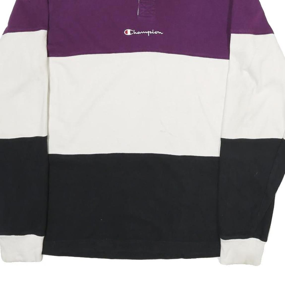 CHAMPION Mens Purple & White & Black Long Sleeve Colourblock M Cotton Polo Shirt