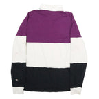 CHAMPION Mens Purple & White & Black Long Sleeve Colourblock M Cotton Polo Shirt