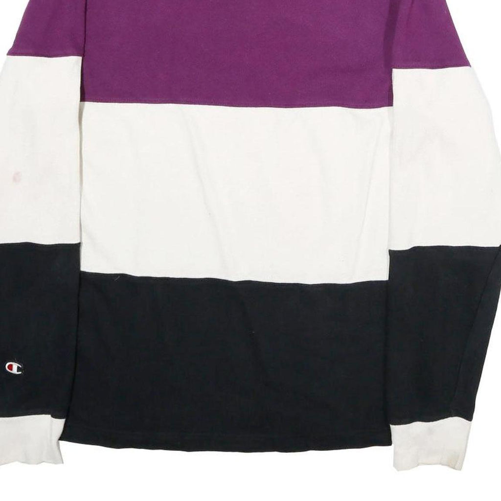 CHAMPION Mens Purple & White & Black Long Sleeve Colourblock M Cotton Polo Shirt