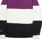 CHAMPION Mens Purple & White & Black Long Sleeve Colourblock M Cotton Polo Shirt