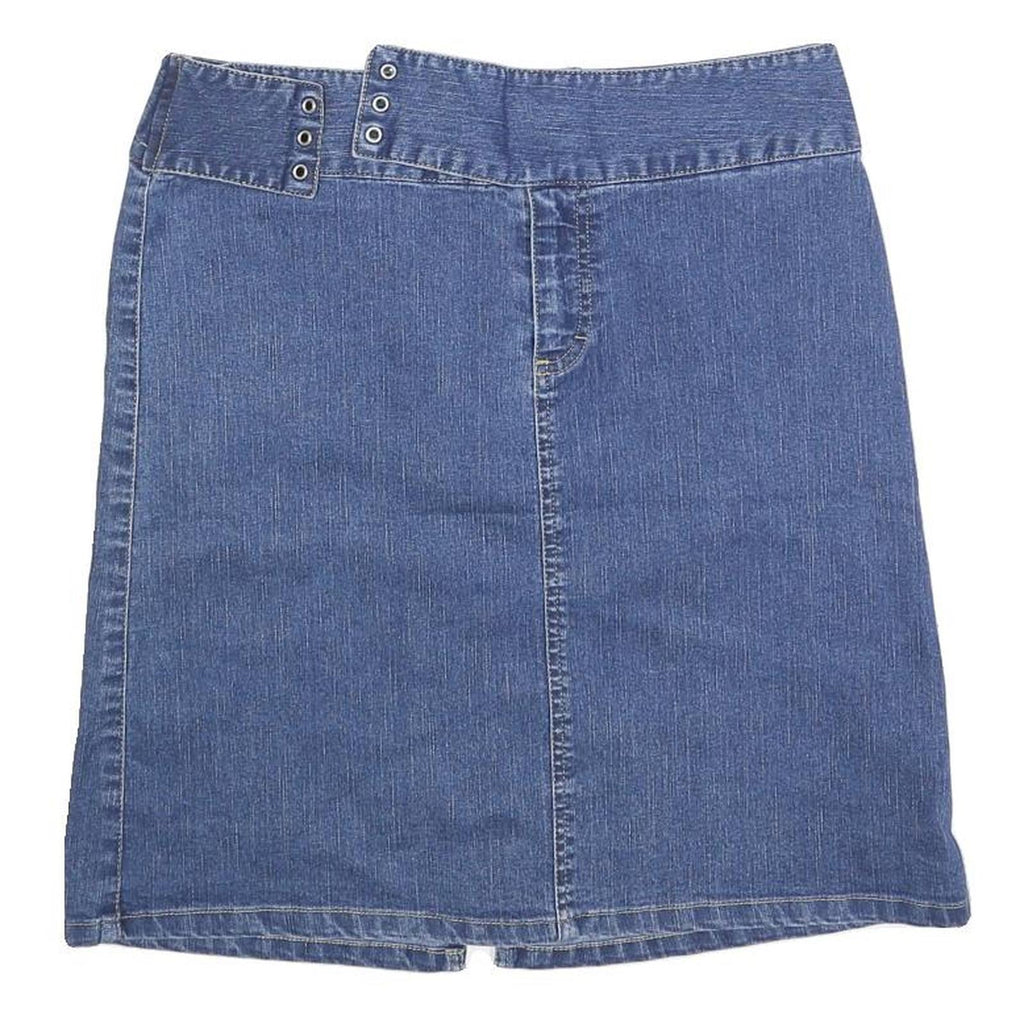 Womens Blue Wrap Denim Mini Skirt Cotton Blend Plain Casual M Pockets Button