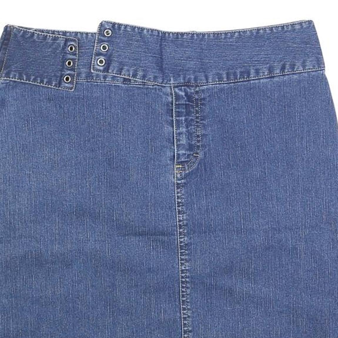 Womens Blue Wrap Denim Mini Skirt Cotton Blend Plain Casual M Pockets Button