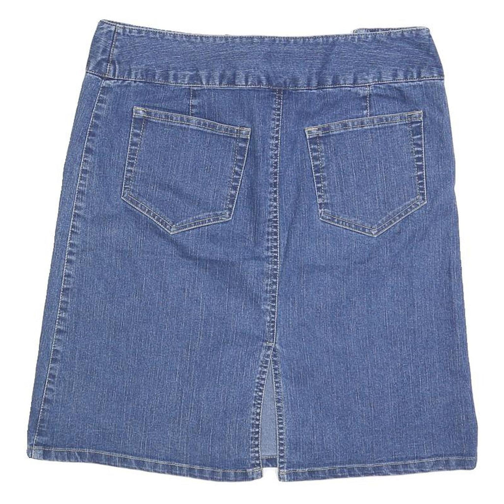 Womens Blue Wrap Denim Mini Skirt Cotton Blend Plain Casual M Pockets Button