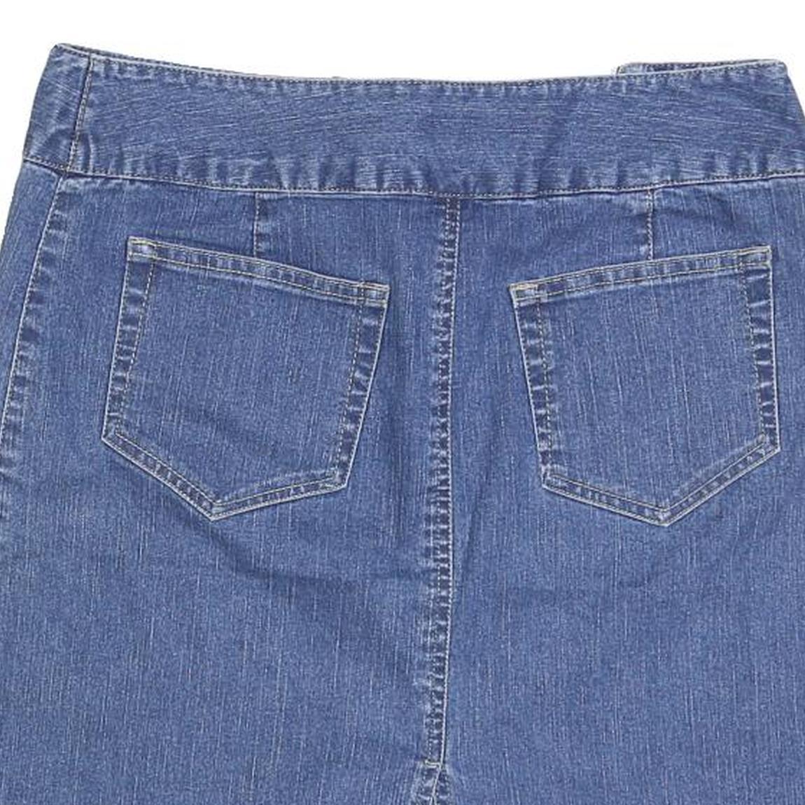 Womens Blue Wrap Denim Mini Skirt Cotton Blend Plain Casual M Pockets Button