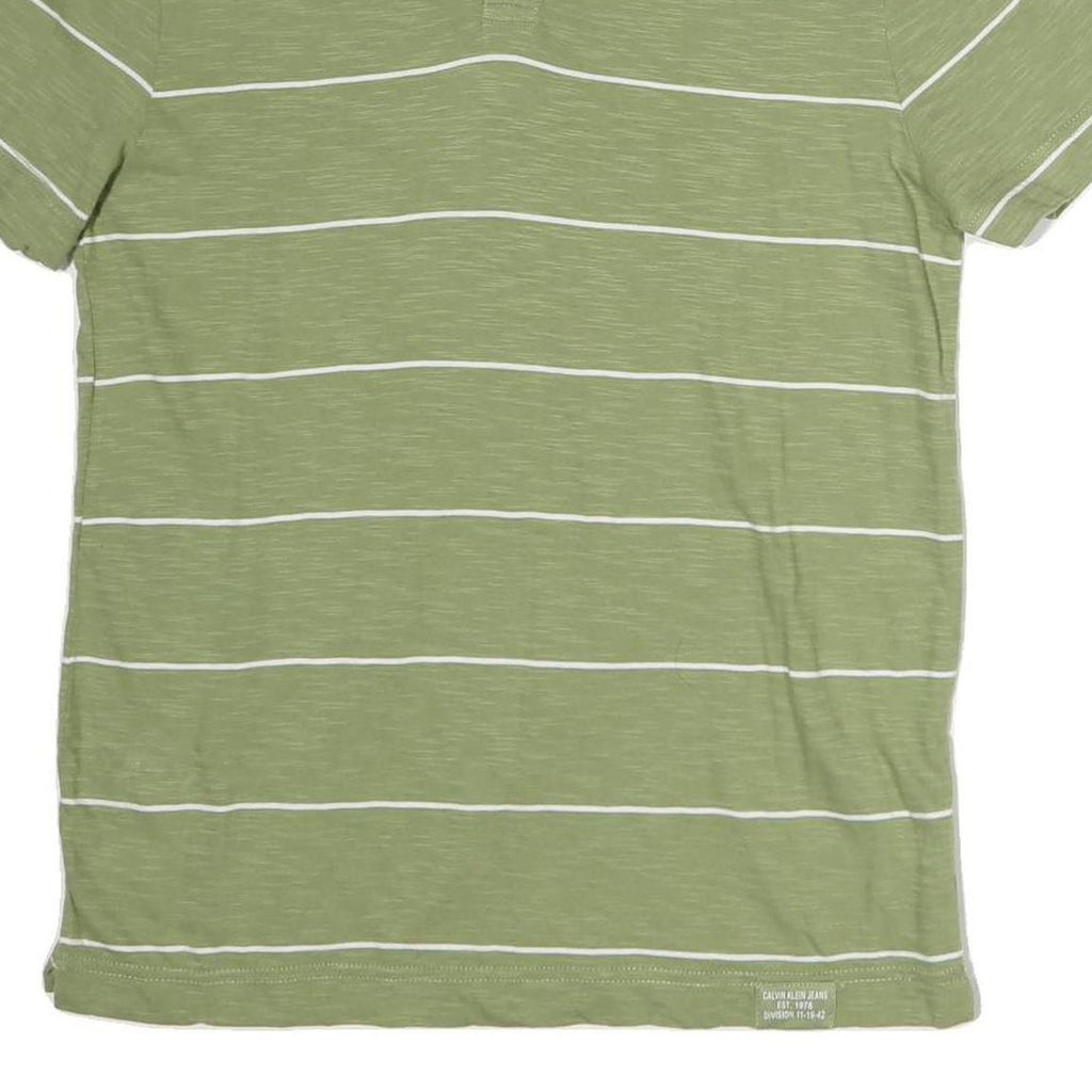 CALVIN KLEIN JEANS Mens Green & White Striped Short Sleeve Polo Shirt M Cotton