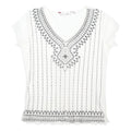 EWM Womens White Printed Top Short Sleeve V-Neck S Lightweight Summer