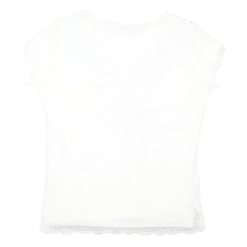 EWM Womens White Printed Top Short Sleeve V-Neck S Lightweight Summer