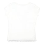 EWM Womens White Printed Top Short Sleeve V-Neck S Lightweight Summer