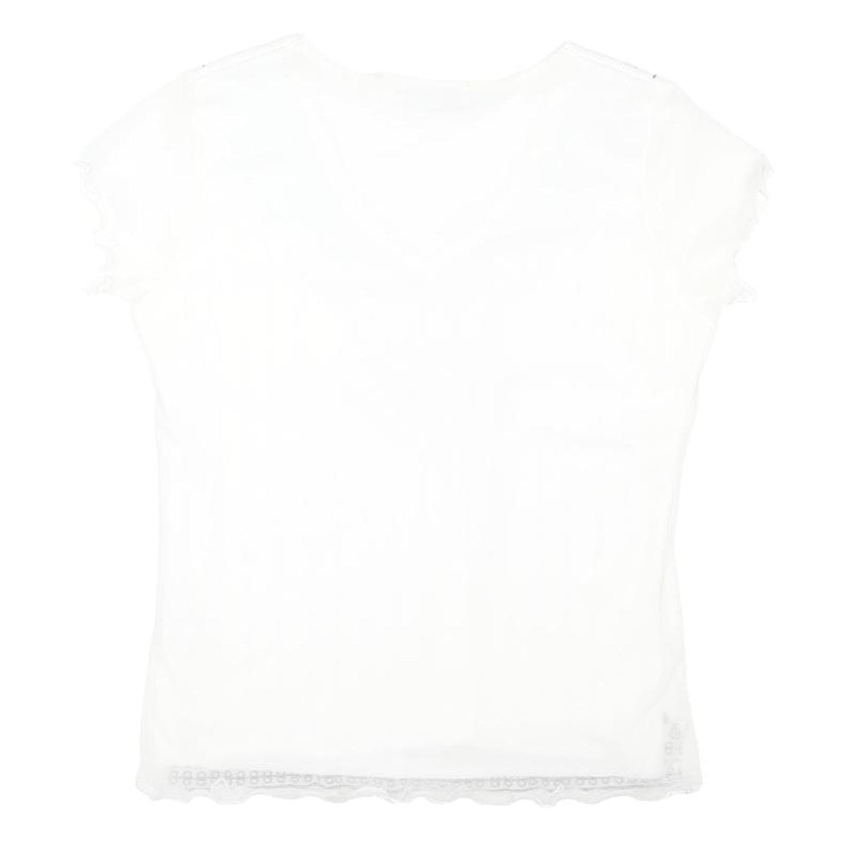 EWM Womens White Printed Top Short Sleeve V-Neck S Lightweight Summer