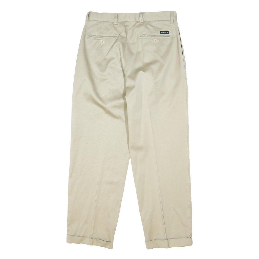 NAUTICA Mens Classic Beige Cotton Blend Trousers W32 L30 Button Closure