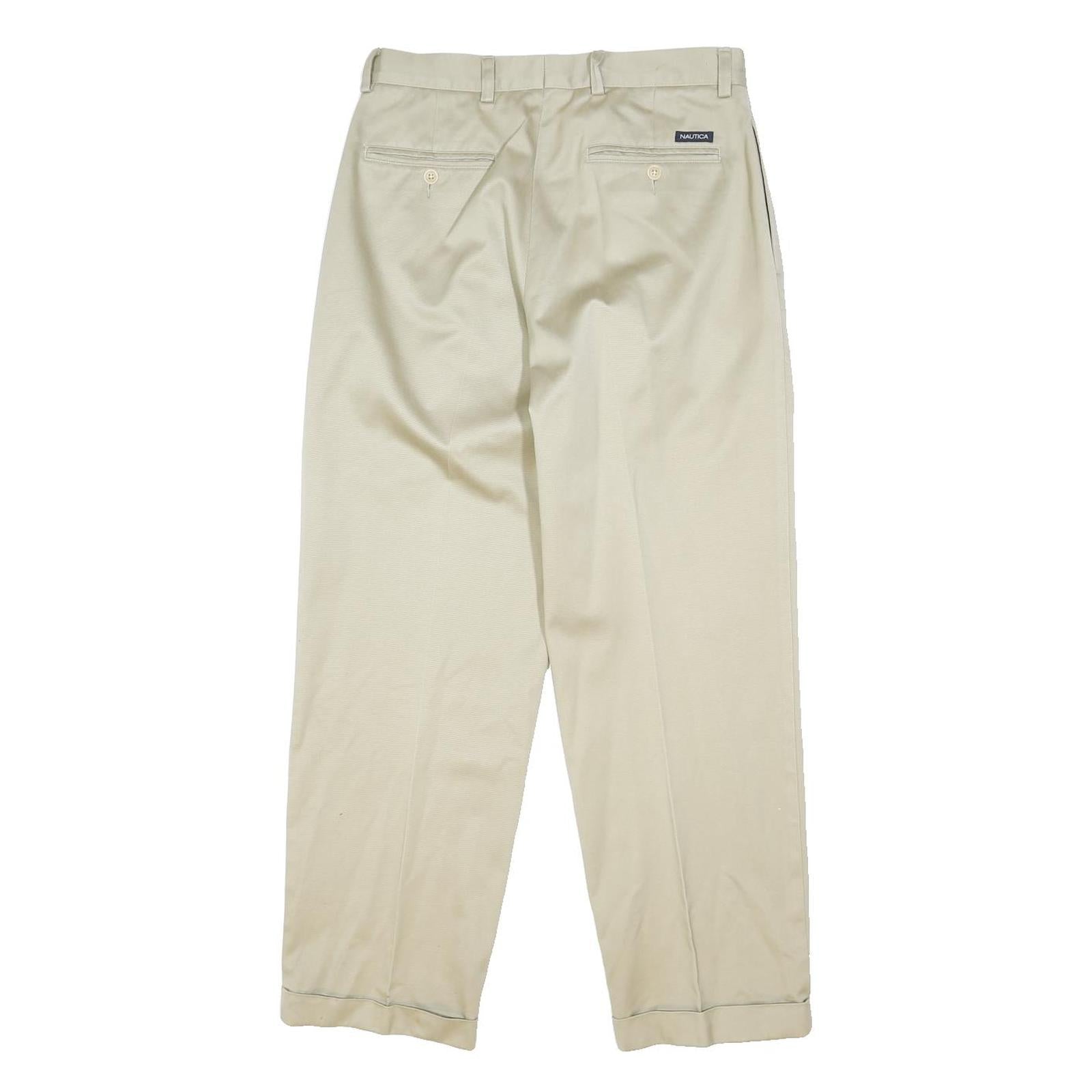 NAUTICA Mens Classic Beige Cotton Blend Trousers W32 L30 Button Closure