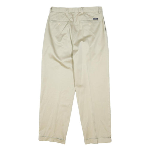 NAUTICA Mens Classic Beige Cotton Blend Trousers W32 L30 Button Closure