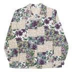ALIA Womens Beige Green Purple Floral Printed Shirt Long Sleeve Collared M
