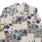 ALIA Womens Beige Green Purple Floral Printed Shirt Long Sleeve Collared M