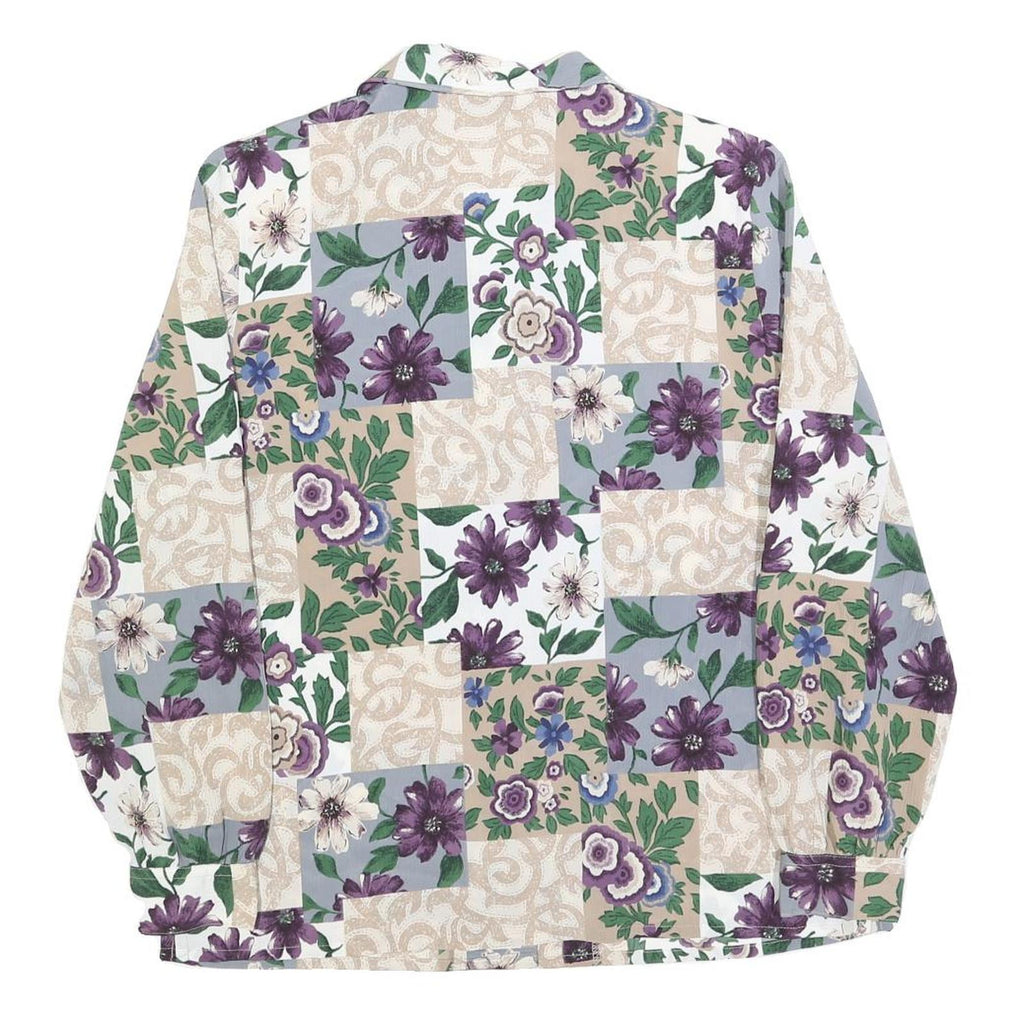 ALIA Womens Beige Green Purple Floral Printed Shirt Long Sleeve Collared M