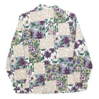 ALIA Womens Beige Green Purple Floral Printed Shirt Long Sleeve Collared M