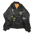 Womens Black Polyester Military Style Jacket S Woven Classic Zip Patches