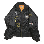 Womens Black Polyester Military Style Jacket S Woven Classic Zip Patches
