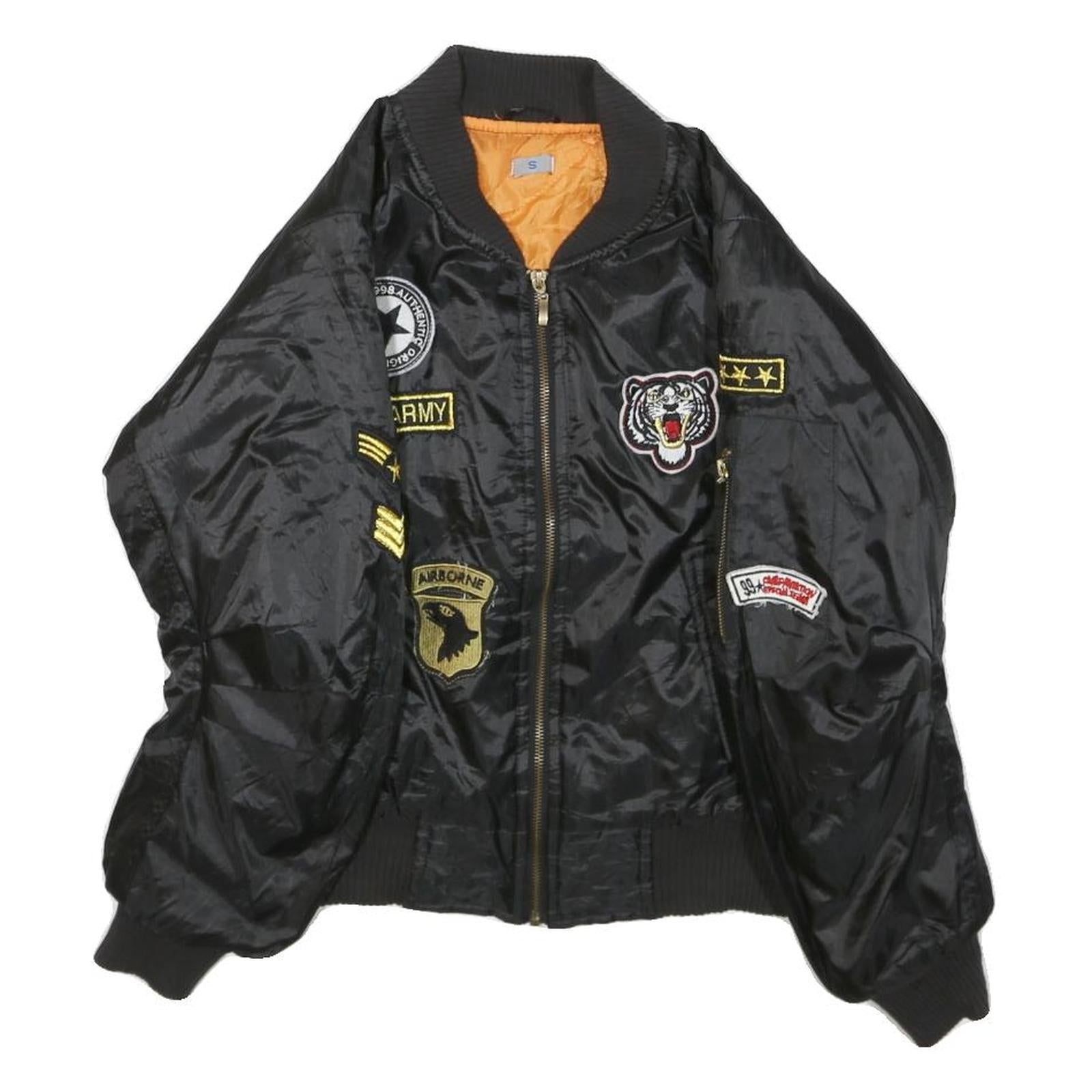Womens Black Polyester Military Style Jacket S Woven Classic Zip Patches