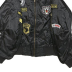 Womens Black Polyester Military Style Jacket S Woven Classic Zip Patches